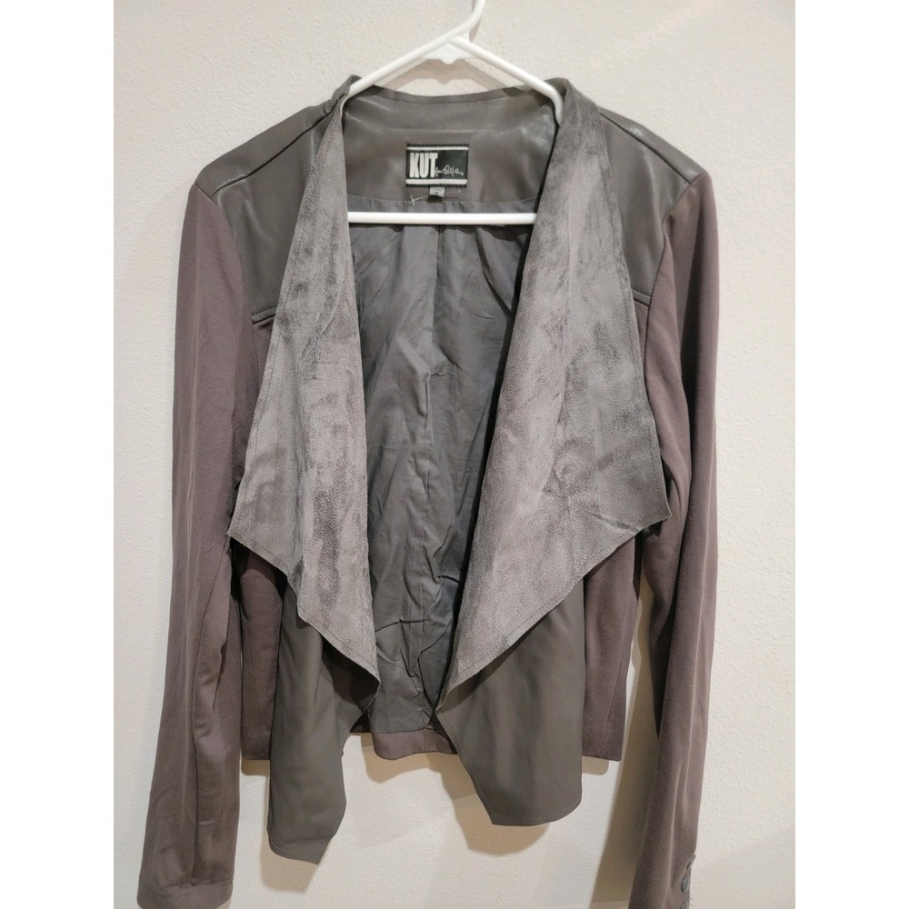 Kut from the Kloth Womens XL Gray Faux Leather Waterfall Open Jacket Drape Front